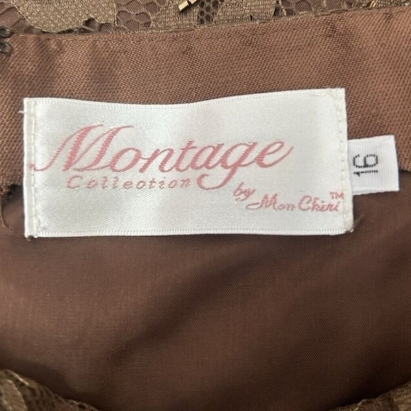 Montage By Mon Cherie Beaded Sequin Silk Lace Skirt, 16, Brown - Picture 3 of 5